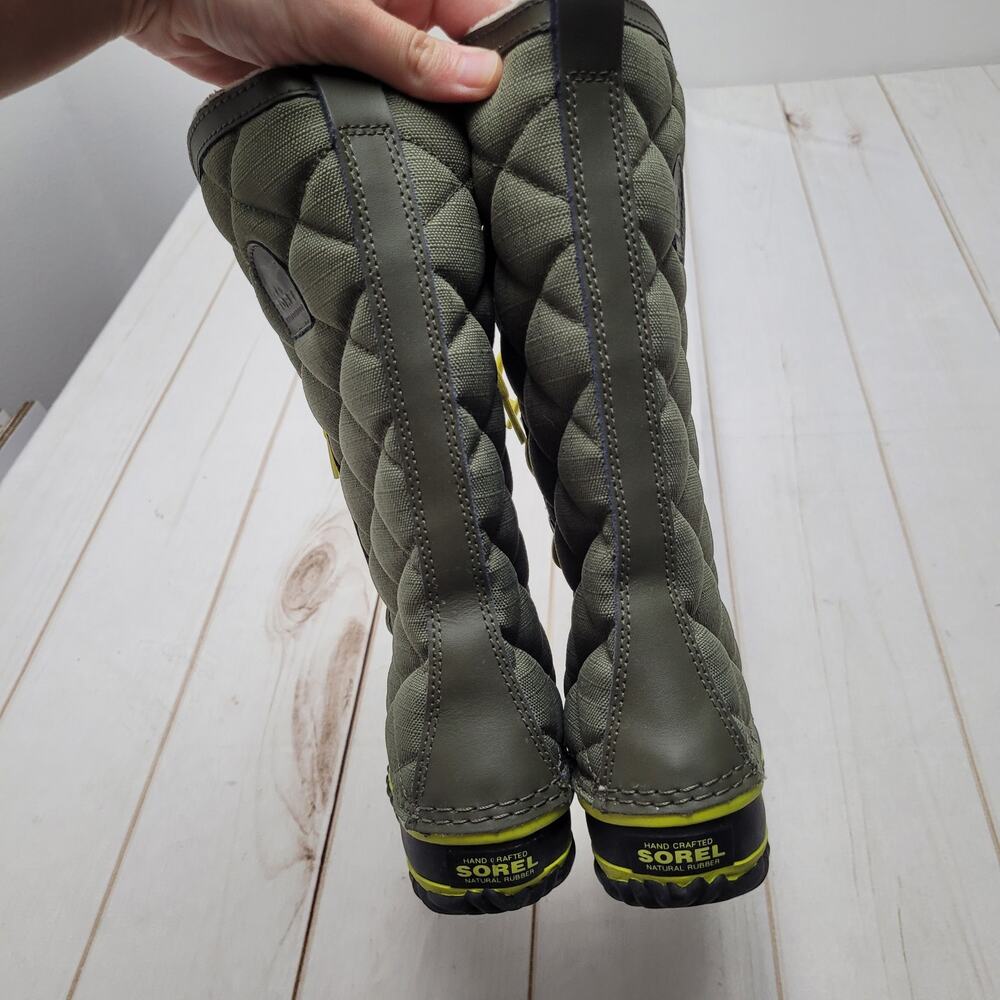 Women's Olive Quilted Winter Boots with Yellow Accents - Picture 5 of 9